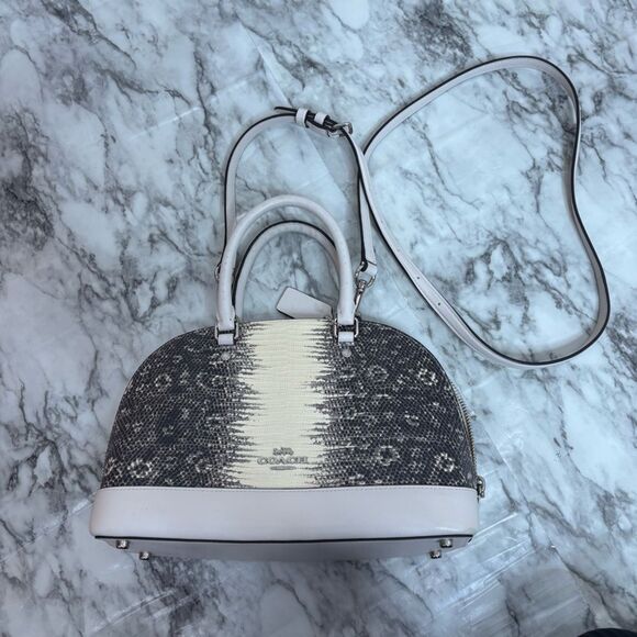 COACH MINI SIERRA EMBOSSED LEATHER SATCHEL grey cream purse handbag